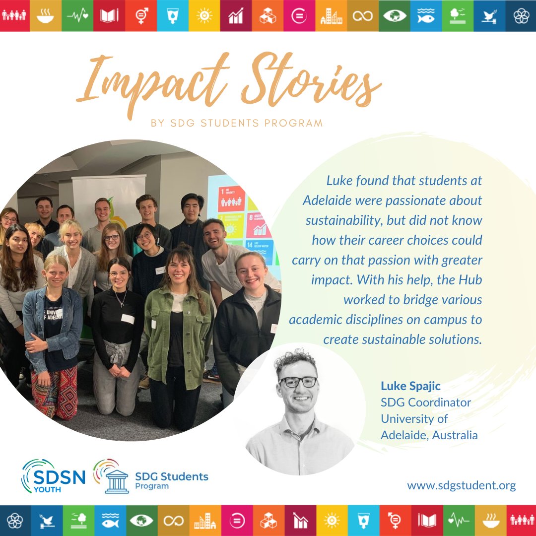 SDSNYouth's tweet photo. ✨ Meet @luke_spajic ✨
Luke is one of the SDG Coordinators of our #SDGStudentsProgram based at @UniofAdelaide. Through the SDSN Youth Hub, he was able to bring students together to create sustainable solutions 💡
Read his story ➡️ https://t.co/qX3cwAeqr6 https://t.co/IMnZjIIPp3