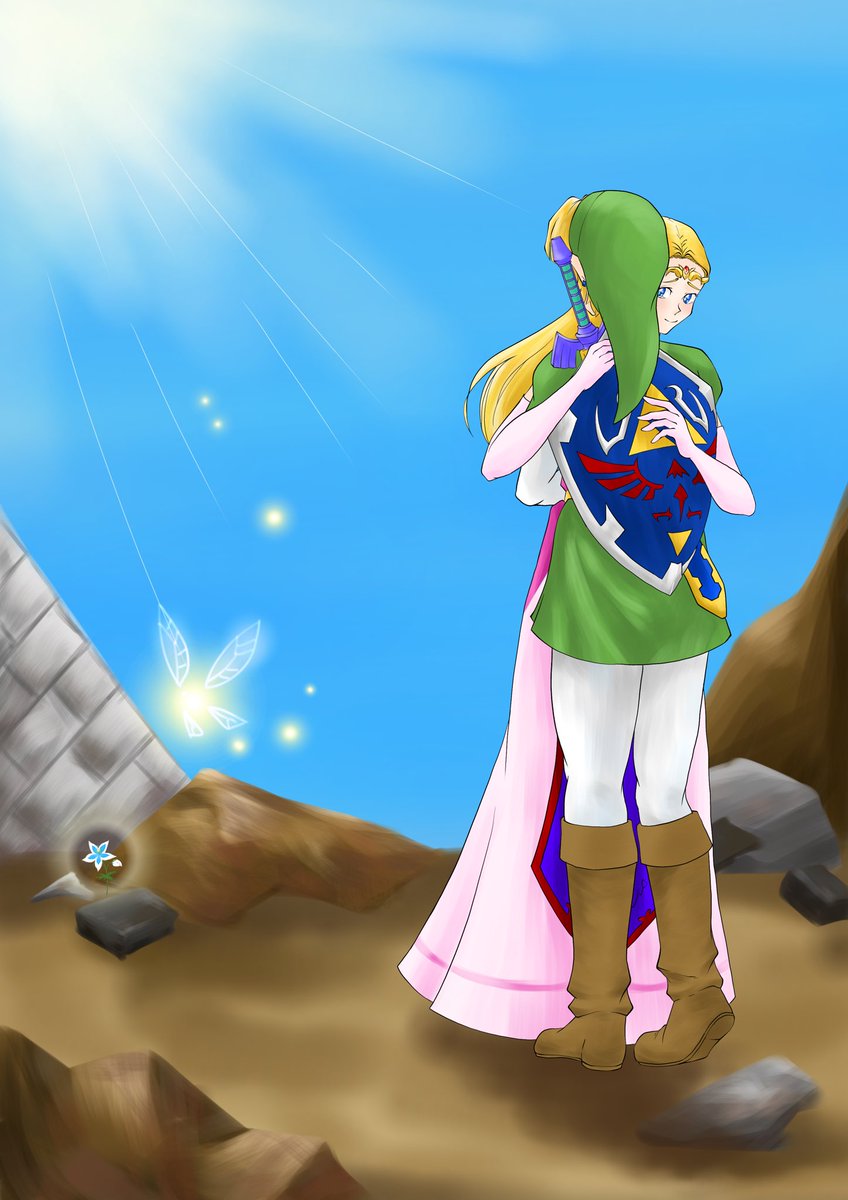 ゼルダ 続き 2 2 ちなみにゼルダ姫の表情見せたくて描いてたら2人が端っこに寄っち なぎさ 低浮上のイラスト