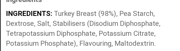 Since my pea containing chips post went down a storm, how's about this one?
Pea starch. In turkey. Discuss.... 
#multipleallergies #peaallergy #everylabeleverytime