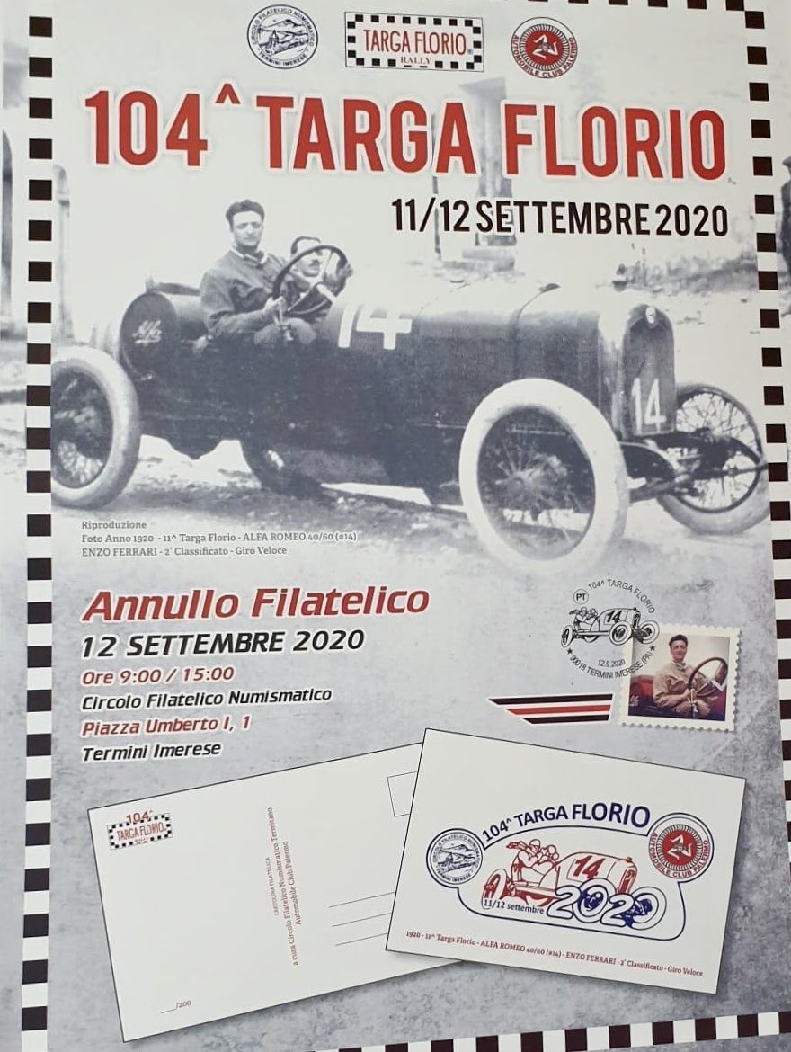 Nel segno della tradizione, anche la 104^ Targa Florio avra’ un annullo postale dedicato per gli appassionati.
Il circolo Filatelico Numismatico Termitano aperto al pubblico sabato 12 settembre per annullo speciale su cartolina e poster #104 #targaflorio