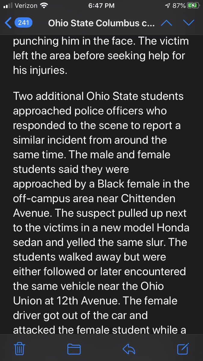 Last Thursday,  @OhioState sent out an irresponsible “public safety notice” that claimed OSU students were the victims of a “hate crime”. The email identified the alleged attackers as Black, while failing to mention that the victims were White. This is unacceptable.