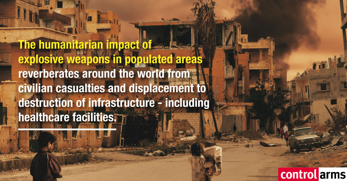 controlarms's tweet photo. 1. The humanitarian impact of #EWIPA reverberates around the 🌍 from civilian casualties &amp; displacement to destruction of infrastructure, including healthcare facilities. 

#ExplosiveWeapons #NotATarget #COVID19 https://t.co/IWLJtBBcbv