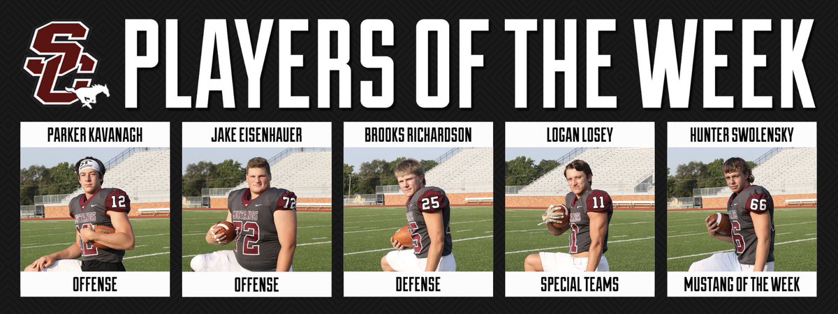 · PLAYERS OF THE WEEK ·

Offense - <a href="/parker_kav/">Parker Kavanagh</a> <a href="/JakeE72/">Jake Eisenhauer</a> 
Defense - Brooks Richardson
Special Teams - <a href="/logan_losey/">Logan Losey</a> 
Mustang of the Week - <a href="/HSwolensky/">hunter swolensky</a> 

#A20THERLEVEL