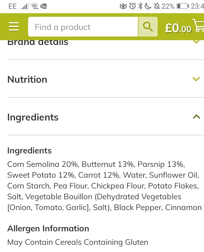 And a double whammy for us in these lovely sounding Sweet Potato and Butternut nuggets! 
Pea flour and a may contain for cereals containing gluten 🙄 #everylabeleverytime