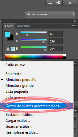 tzxico's tweet photo. te saldrán estas opciones y abrirás el gestor de ajustes preestablecidos. (puedes simplemente cargar, pero con el gestor puedes acomodar los lugares de los estilos) https://t.co/FNbdSobe9Q