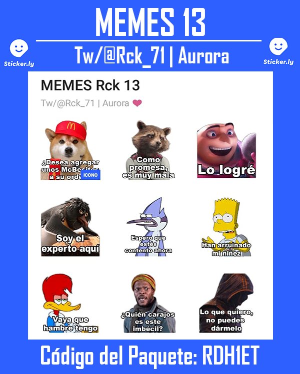 Rck_71's tweet photo. STICKERS NUEVOS! 🔥🔥🔥
MEMES Rck 13
Link de descarga: https://t.co/goFkjBuFB8
Código de descarga: RDH1ET
Descarguenlos mediante la app 
@Stickerly_app

 #stickerly #colaboradordestickerly #whatsappstickers https://t.co/C7OjJNtJif