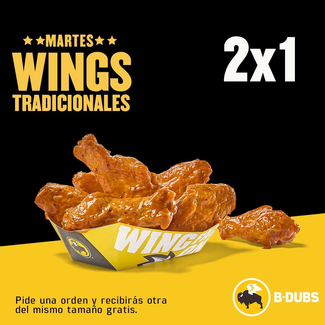 Martes de B-DUBS con el 2x1 en Wings.
Por cada orden de alitas recibirás otra del mismo tamaño gratis. Pide para retirar al 387-0202 ⁣⁣⁣⁣⁣
Por ASAP, ComistePTY y Appetito24 directo en el app.⁣⁣⁣⁣⁣⁣⁣⁣ 
Con Glovo y Uber Eats pide 1 y te enviamos 2.⁣⁣⁣⁣⁣⁣⁣⁣⁣
