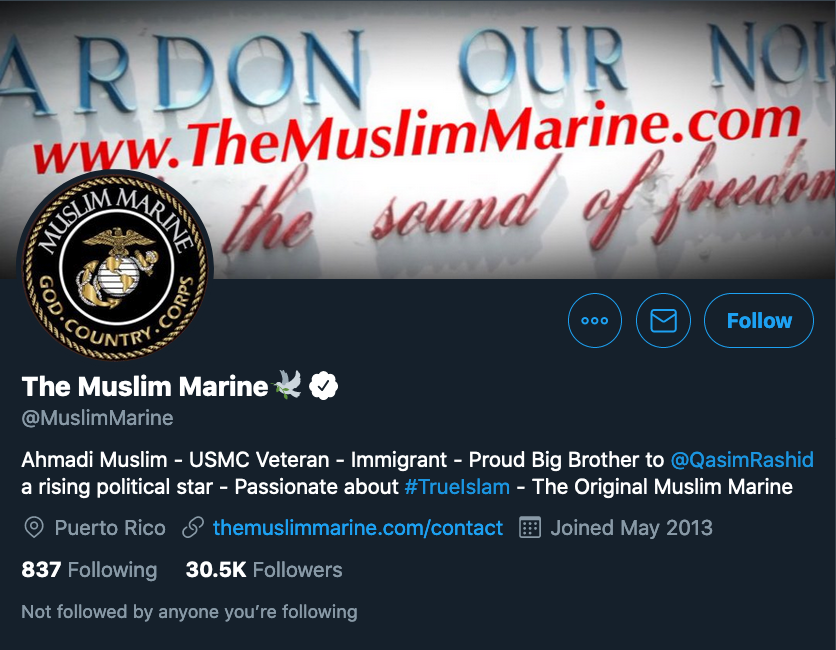 How fortuitous! The founder of muslimmarine dot org is buddies with the guy who runs themuslimmarine dot com. And they know eachother. And they served a single enlistment in HR in the Marines before the War on Terror. And they're in the same sect!I'm having myself a big think