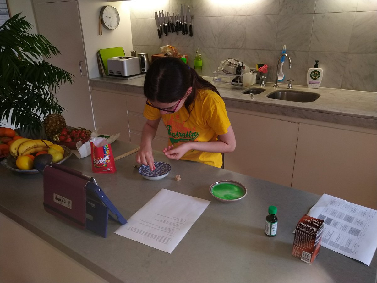 ColetteBoskovic's tweet photo. Junior #ozchemist doing homeschooling chemistry expt via webex - adamant she doesn't need Mum's help.  #SciMum https://t.co/4QtGLOdjlq