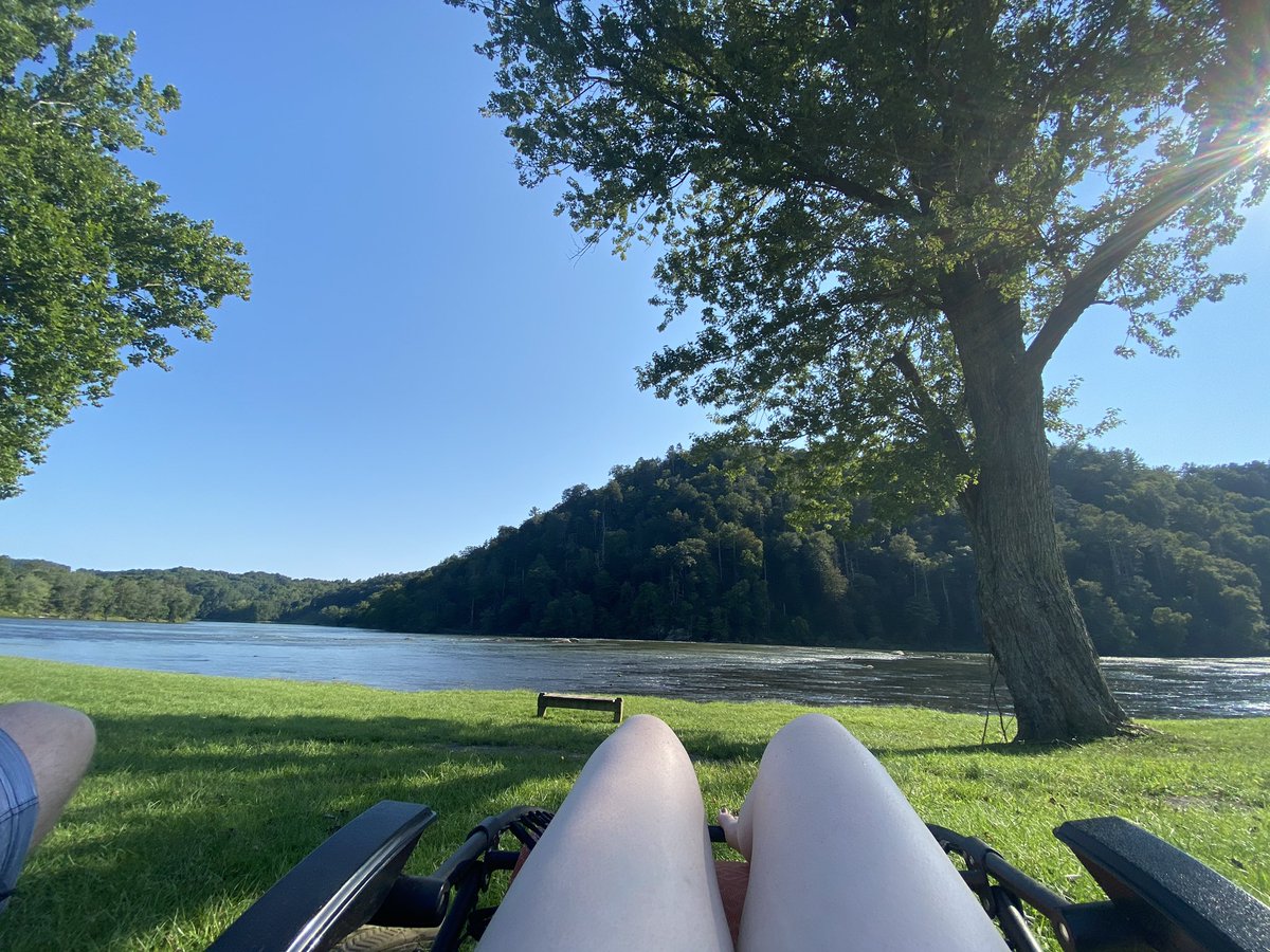 M_ShoreEnough's tweet photo. *me talking to Cameron at the river*

“I’ll never be able to do the ‘legs or hotdogs’ challenge. Mine will have to be ‘legs or chalk sticks.’”

Happy Labor Day! 🙃😂 #GingerProbs https://t.co/s4w54AYL57