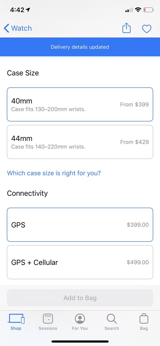 briantong's tweet photo. The only @Apple Watch Series 5 that you can "Add to Bag" right now is the 44mm GPS Model. The other 40mm GPS, GPS/LTE and 44mm GPS/LTE are unavailable. New announcement tomorrow? ⌚️🤷🏻‍♂️ https://t.co/Kstr3yp746