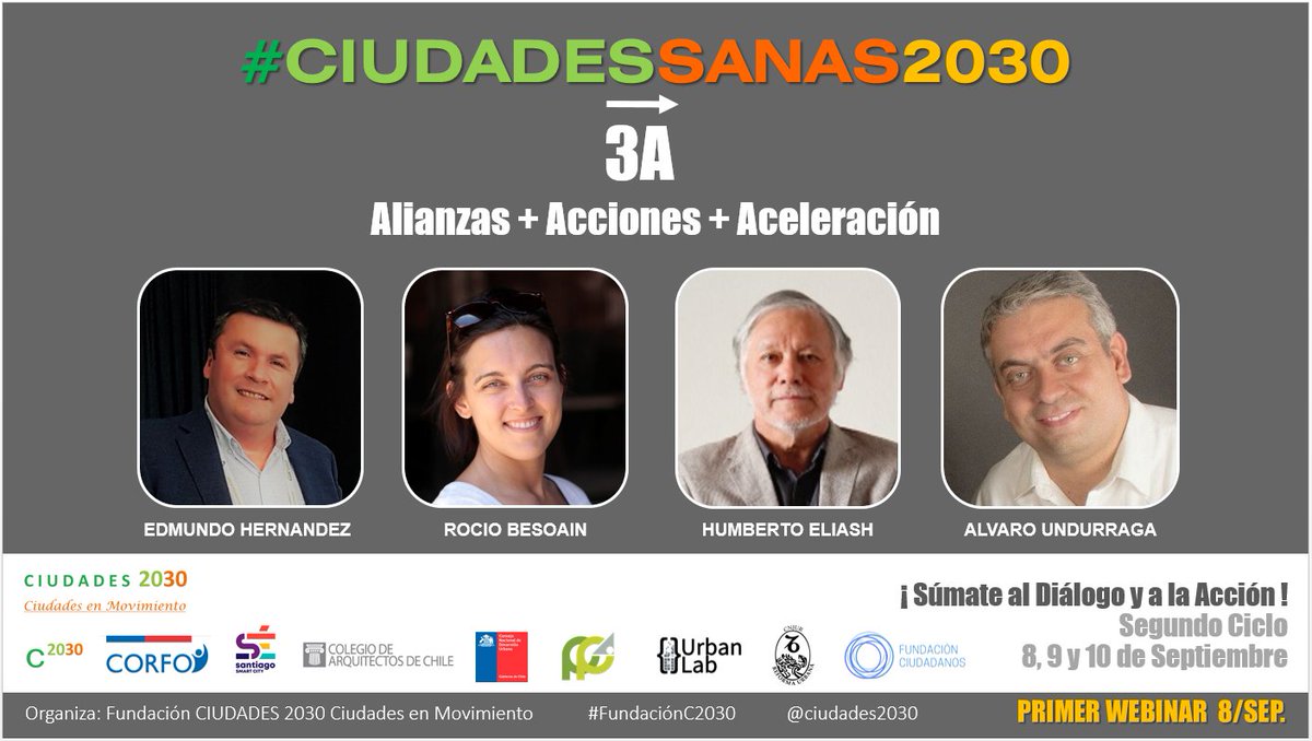 Conoce a nuestros primeros expositores para mañana 08/SEP. 

Rocío Besoaín <a href="/rocio_besoain/">Rocio Besoain</a> <a href="/cndu_chile/">Consejo Nacional de Desarrollo Urbano</a> 
Humberto Eliash <a href="/Betoeliash/">Humberto Eliash</a> <a href="/colegioarq/">Colegio de Arquitectos de Chile</a> 
Álvaro Undurraga <a href="/alvaroundurraga/">Álvaro Undurraga Julio 🇨🇱</a> <a href="/Corfo/">Corfo</a> 
Edmundo Hernández <a href="/ehernandezCL/">Edmundo Hernández</a> 

Aún es tiempo, inscribirte!
docs.google.com/forms/d/e/1FAI…

C2030