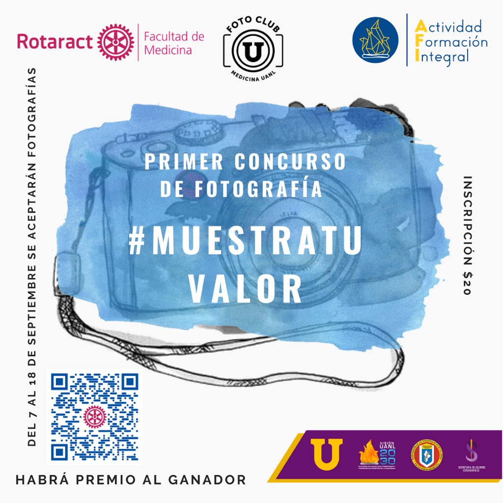 Rotaract_FacMed's tweet photo. Te invitamos a participar en el Primer Concurso de fotografía 📸“#MuestraTuValor” para celebrar el Día del Fotógrafo este 21 de septiembre.

¡Mucha suerte a todos! 
#RotaractFacMed #Rotaract20 #D4130 #Rotary #AbreOportunidades #SomosUNI #SomosVíboras #CRFacMed https://t.co/lX3FwtPTwo