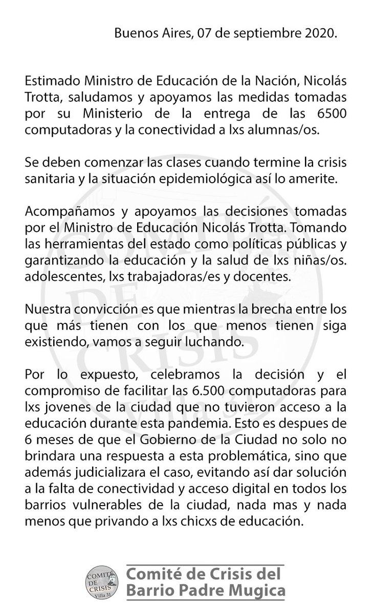 comitev31's tweet photo. #LA31RESISTE | #BarrioMugica

📣 Abrazamos la decisión política del Ministro de @EducacionAR, @trottanico, de dar un paso adelante en la lucha por garantizar el derecho social a educarse que tienen todxs lxs niñxs de nuestros barrios en nuestra #patria. 📡🖥️🖱️ #NoALaBrechaDigital https://t.co/jRzShmcecM