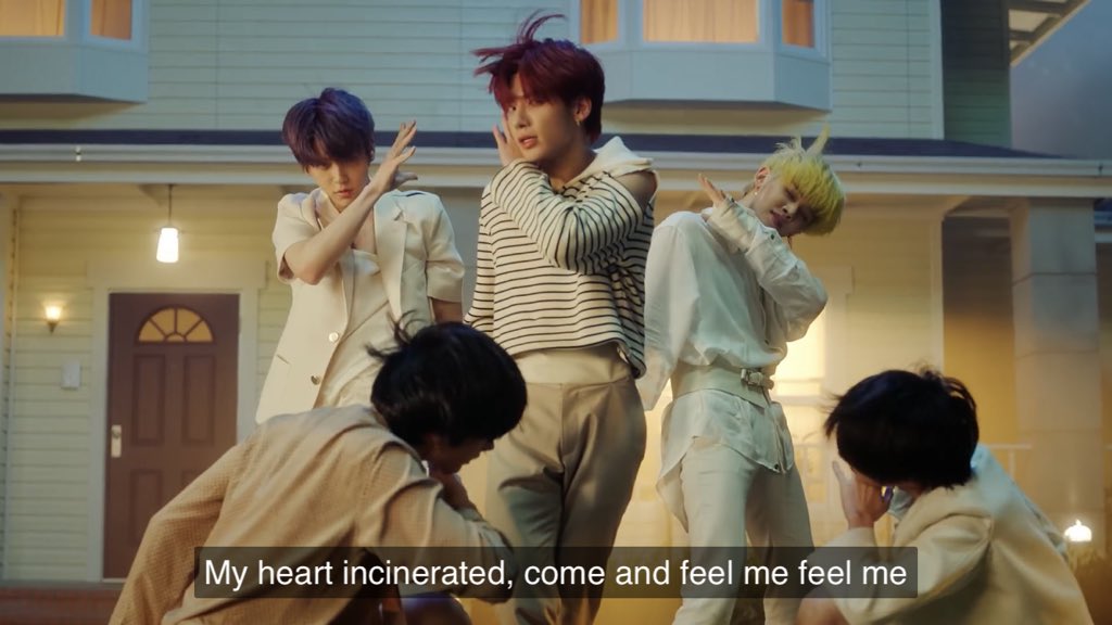 TLC: HEARTcysm lyric: “my heart incinerated, come and feel me, feel me”other context:• Hueningkai’s pain/special spot is his heart• Hueningkai’s light pattern is hearts (from the “intro film: what do you see”• Hueningkai’s tdc magic photocard says +