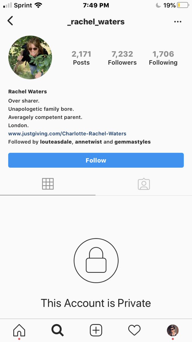 When pressing on Rachel Waters’ account, you can see that she is followed by Lou, Anne, and Gemma