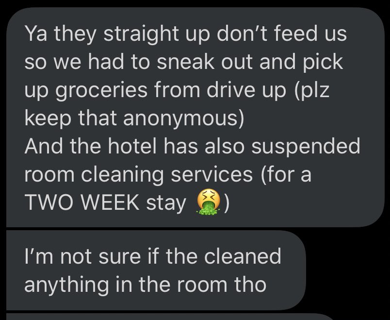 By not even providing FOOD for students, it’s not only an unsafe living space but just increases the risk of spreading the virus since students have no choice but to pick up groceries. From another MU Student quarantining in an off campus hotel: