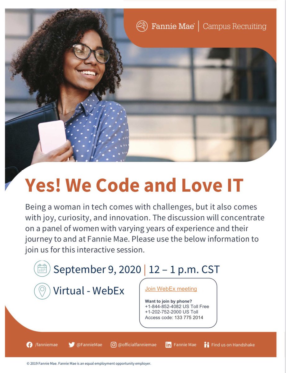 UTA_NSBE's tweet photo. Hello UTA! Come and join Fannie Mae: Women In Tech session!  

Wednesday at 12-1pm 

Join by using the information provided https://t.co/e090oBkwwL