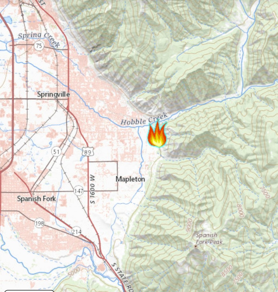 UtahWildfire's tweet photo. NEW START East of Springville is named the #EtherHollowFire. Estimated size 15-20 acres. Surrounding fire departments responding. #ffsljc https://t.co/1QCUQmECM2
