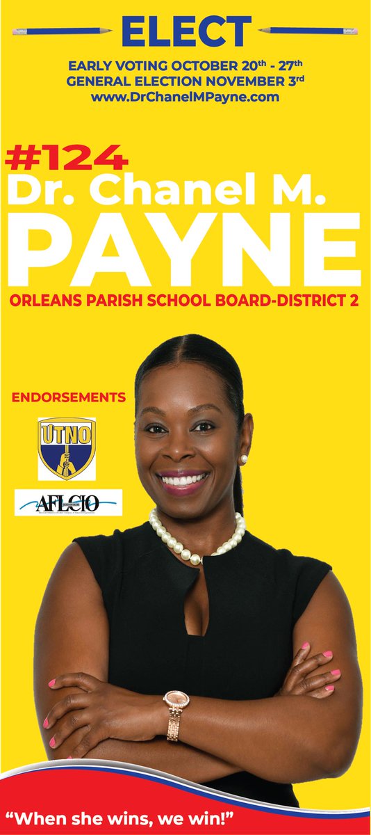 DrChanelMPayne's tweet photo. In honor of the American Labor Movement and the works and contributions of laborers, we celebrate this day. The campaign to elect Dr. Chanel M. Payne is proudly endorsed by AFL-CIO and UTNO! Happy Labor Day. #electdrcmpayneopsbdistrict2 #Whenshewinswewin @UTNO_Teachers @AflGno https://t.co/2qXd9vtQG9