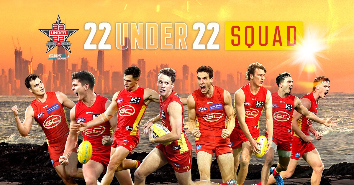 GoldCoastSUNS's tweet photo. How great are these eight! 
We've had eight SUNS named in the @AFLPlayers 22Under22 Squad, so make sure you get your vote in to see them in the final team. 

👉  https://t.co/Y3M4VKJyNh https://t.co/xfQt7qXMcm