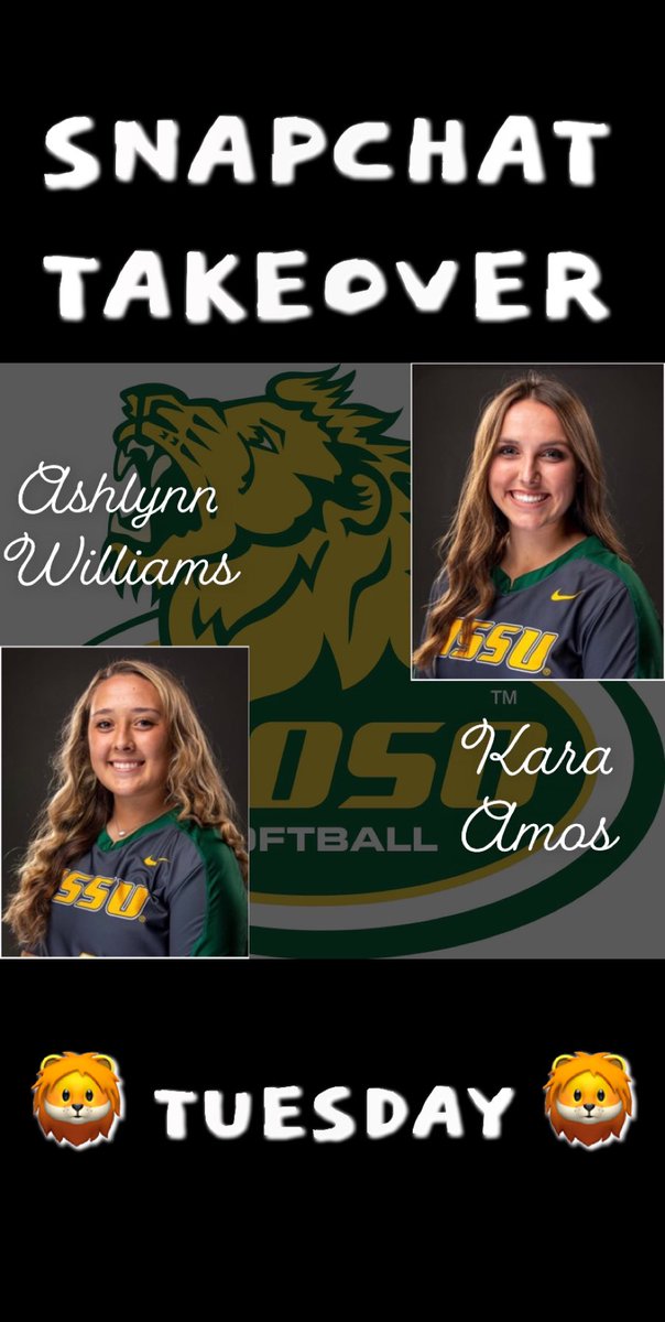 MSSUSoftball's tweet photo. It’s that time again! Add us on Snapchat (MOSOSoftball) to see what a day in the life of a Lion is currently like! #LionPride #MaskUpMSSU https://t.co/SMNx7xrKNz