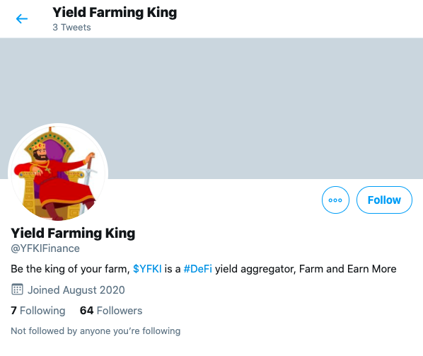 9/ It's getting to the point were a new Y scam just launched with the name of another Y scam There was already YFI KING Finance (by YFIEXCHANGE) and now there's Yield Farming King (YFKI)...Eventually, they'll run out of names right?