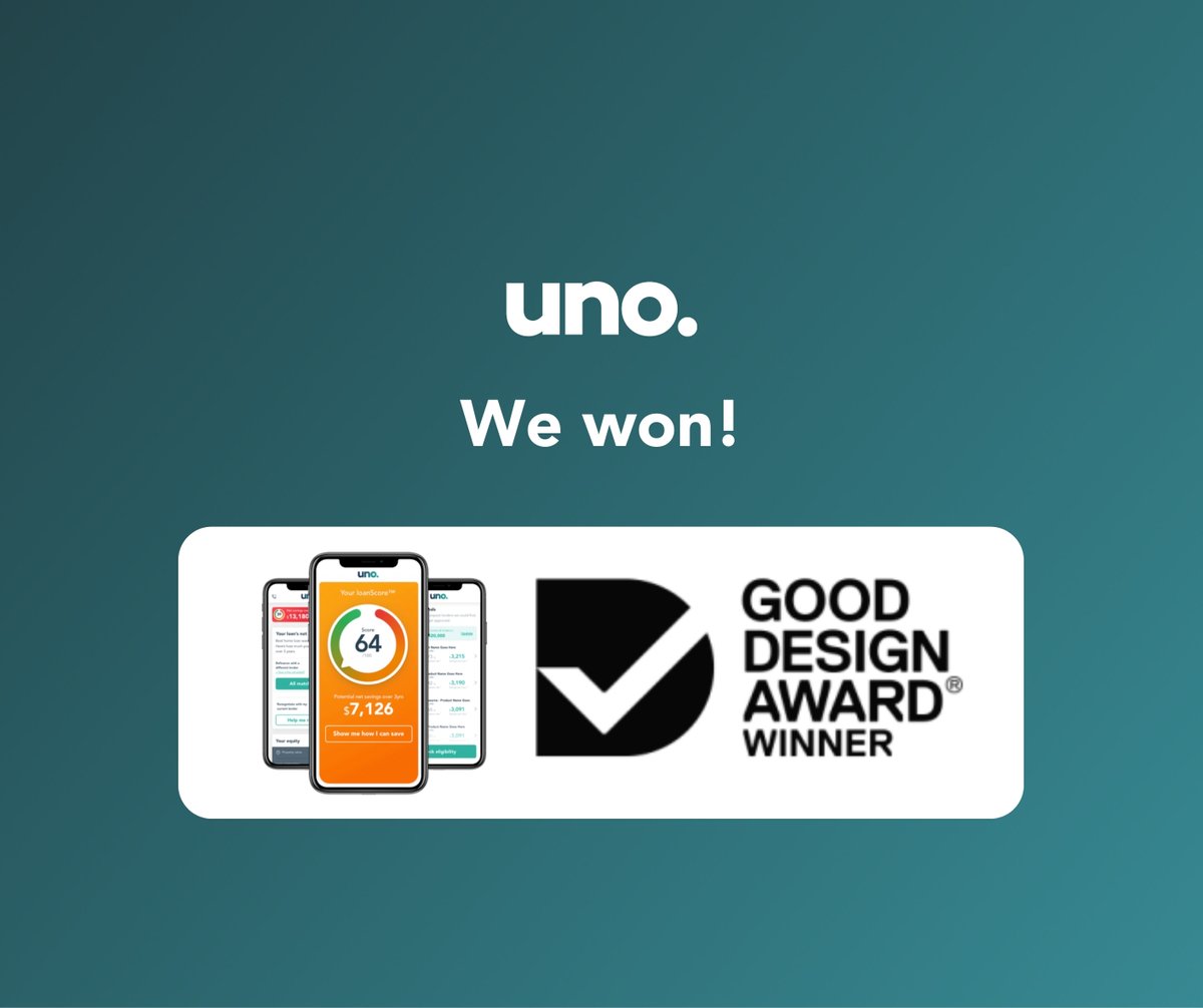 unohomeloans's tweet photo. We have won a @GoodDesignAus Award in the Digital Design, Web Design and Development category for loanScore™. This tool has identified over $456m worth of potential home loan interest #savings for over 34,000 subscribers. How much you could be saving?https://t.co/2FG33YMsWX https://t.co/QdGSU6wmDD