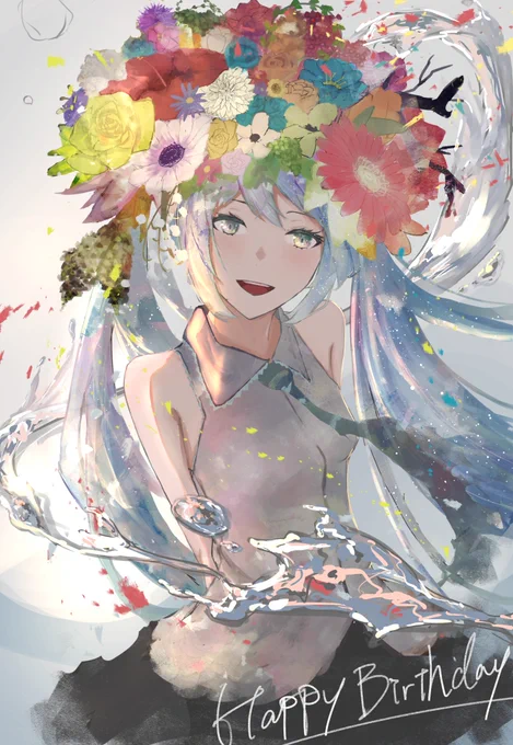 ピアプロ運営です。本日は「お花」作品をご紹介!Do-72さんのミクさん!カラフルなお花をたくさん頭に飾る姿が素敵です…!(*'▽')✨【https://t.co/2ZJ5CnJJYm】 #piapro #初音ミク 