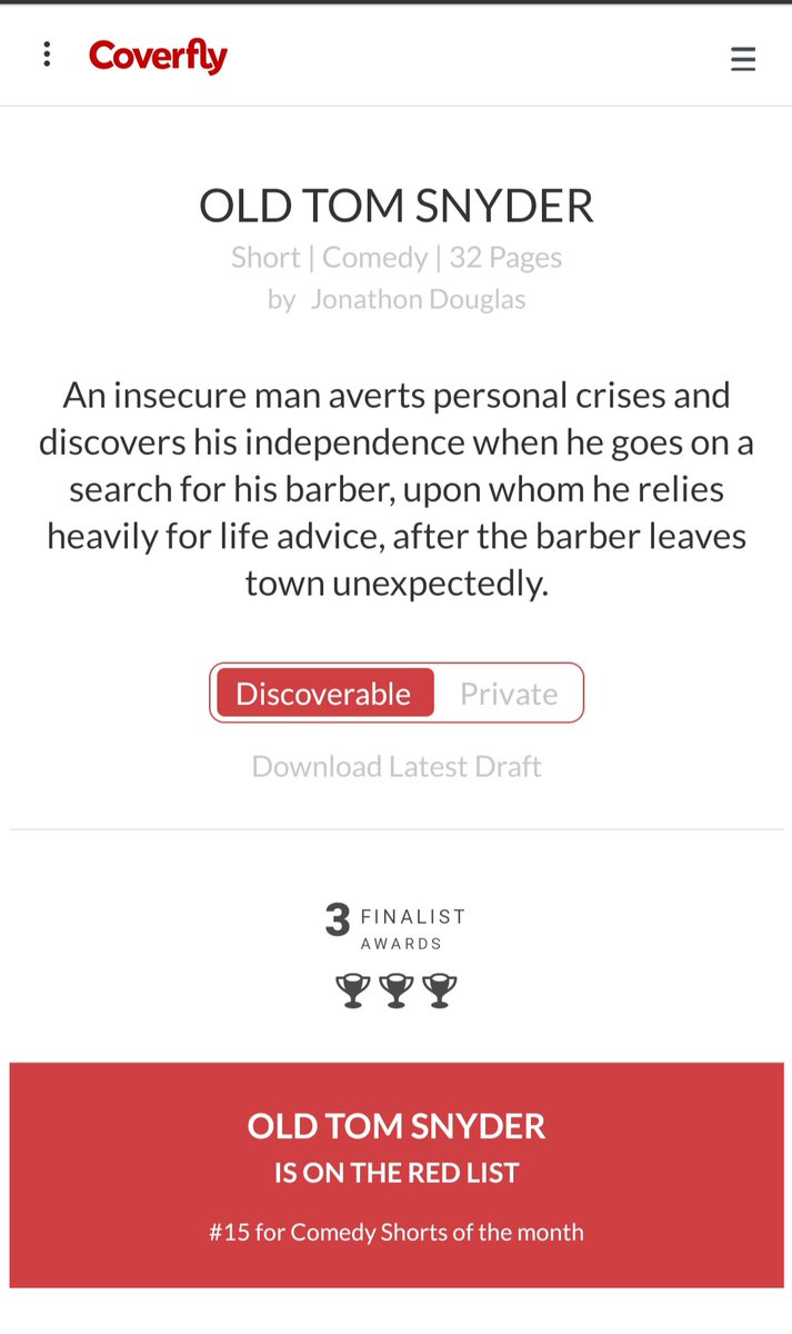 JonaDoug's tweet image. My indie-style short comedy, Old Tom Snyder, and short thriller, Closed for October, on The Red List again this month @Coverfly 
@PrewgaG @NetworkISA @Stage32 @ScriptSummit  
Thanks for the support and feedback. #TheRedList #prewga #shortscreenplays #screenplay 
#Screenwriter