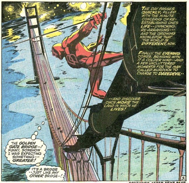 Conway also moved Daredevil to San Francisco beginning with Daredevil #86, and simultaneously brought on the Black Widow as a co-star for the series. Natasha served as Daredevil's crime-fighting ally, and from issue#92-107, the series was renamed as Daredevil and The Black Widow.