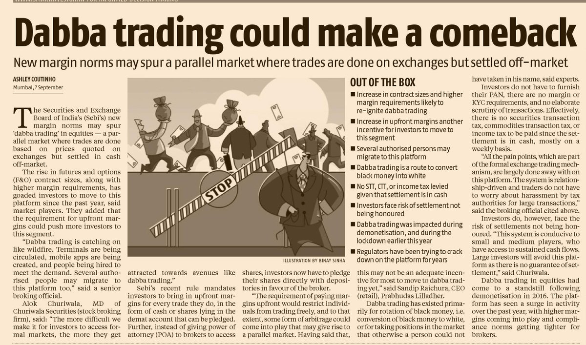 MAPATWARDHAN's tweet photo. #Newmarginrules #SEBI #DabbaTrading #markets
Dabba trading could make a comeback https://t.co/DbyV5FlimR