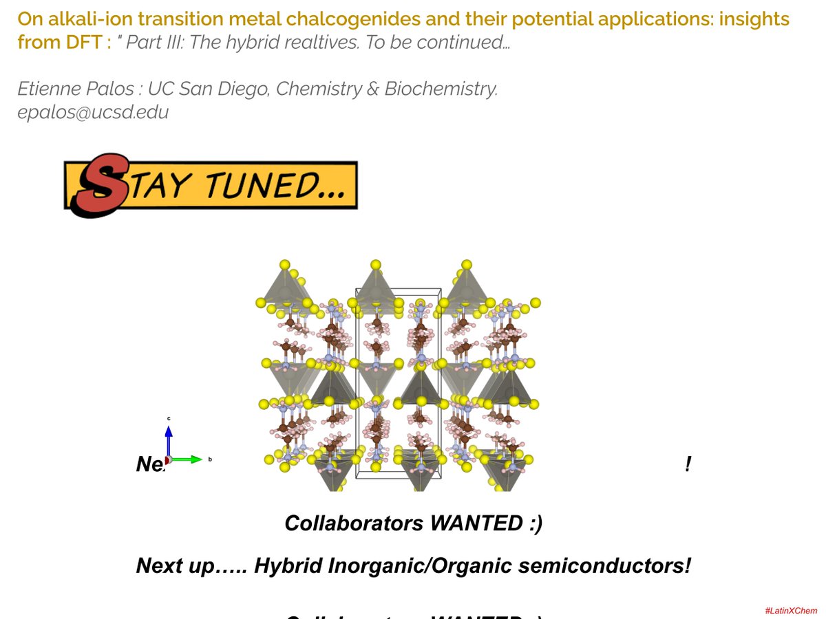 EtiennePalos's tweet photo. Alright! I know it's past lunch but here we are #chemtwitter ! My contribution to #LatinXChem , #LatinXChemNanoMat !!
It's a #compchem / #comphys work titled;
"On alkali-ion transition metal chalcogenides and their potential applications: insights from DFT" https://t.co/h3LujOeYWR