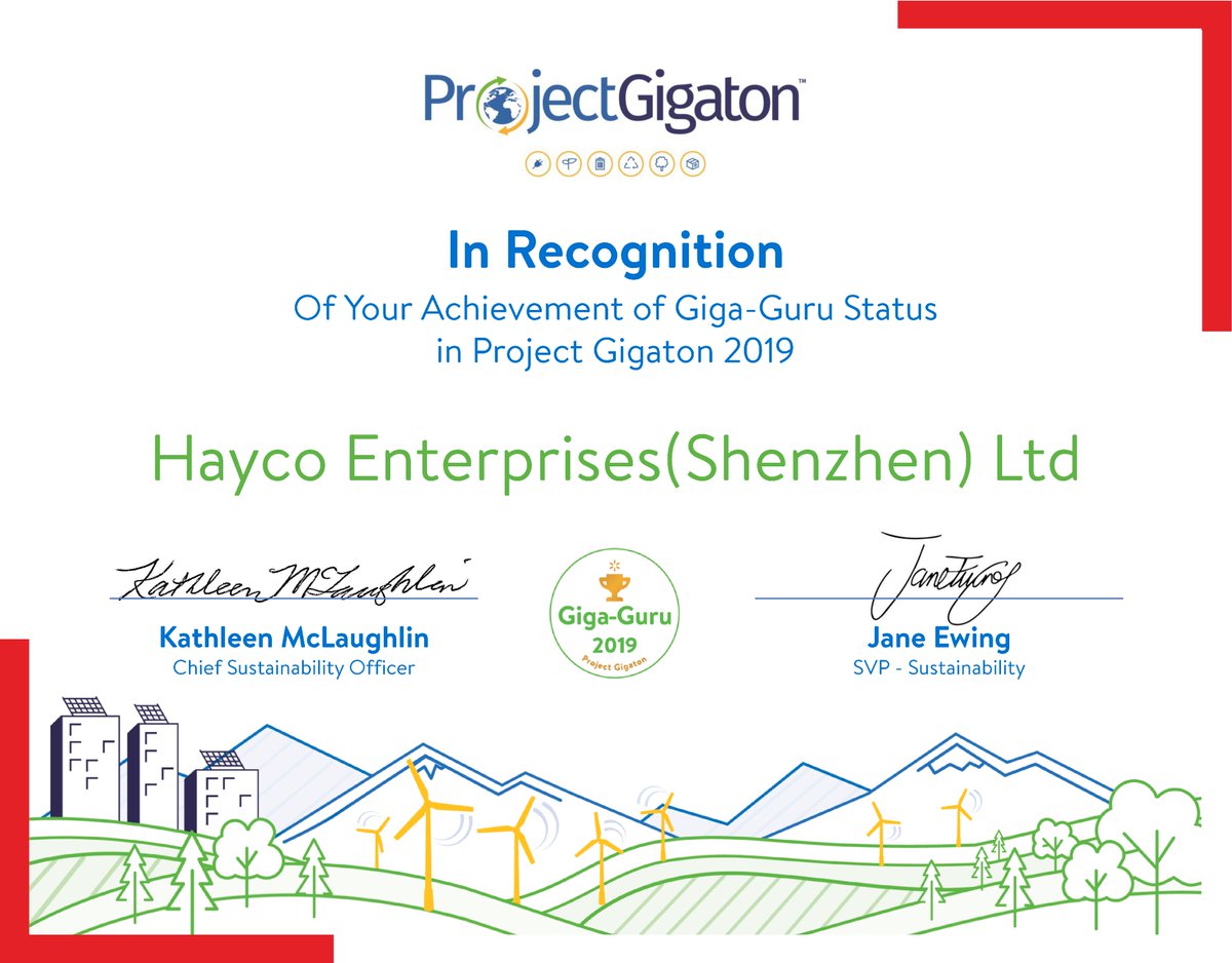 Hayco14's tweet photo. Hayco has been recognized by #Walmart as a #Gigaguru" for our sustainability efforts. Under #ProjectGigaton Hayco reduced emissions by 15%, by installation of highly efficient machines and energy saving equipment. https://t.co/d4c3VMNlAS
