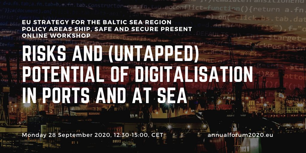 ResQU2Platform's tweet image. Join the #eusbsrforum2020 workshop with the focus on digitalisation of port operations and procedures as well as on the opportunities and threats that come with it. Read more and register blogit.utu.fi/resqu2/2020/09… #EUSBSR #portsafety #digitalisation