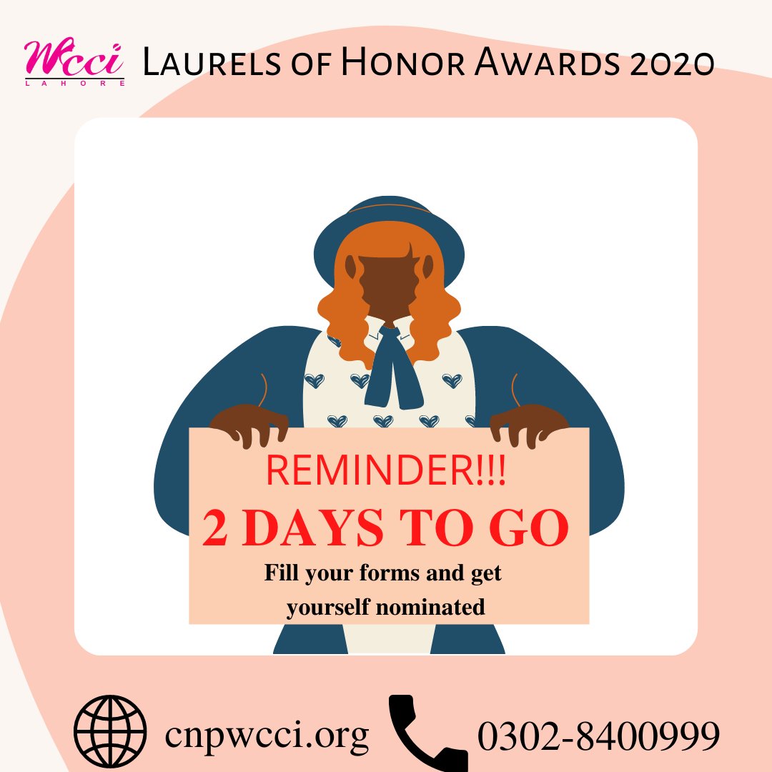 WCCILAHORE1's tweet photo. 2020 Laurels of Honor Award
Laurels of Honor is the celebration of women's power, a salute to their indomitable spirit as agents of change.
Click this link and fill the form to get yourself nominated: https://t.co/R0b05LKY6M https://t.co/ssCYIKrUD9