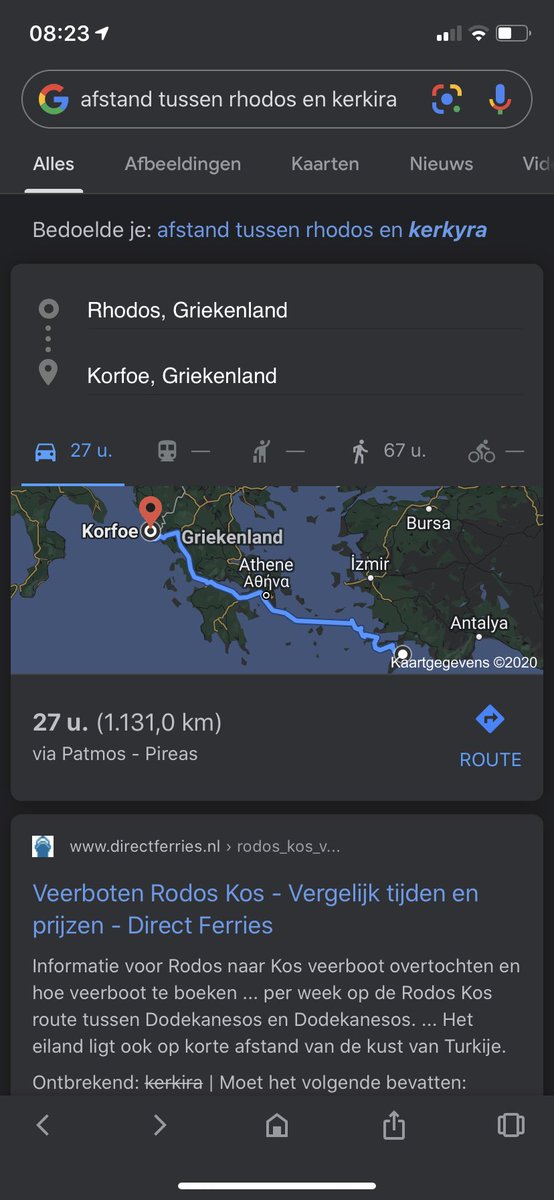 daandegroot88's tweet photo. @247BZ dit is de afstand tussen 2 Griekse eilanden. Als er uit Milaan veel besmettingen komen gaat mijn woonplaats Appingedam(afstand 1125km.)dan ook op oranje? #durftevragen #Griekenland https://t.co/uJQh7Jm5YQ