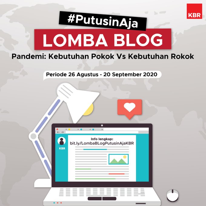 Hai, sudah ikut #LombaBLog Serial #PutusinAja?

Pengeluaran rokok, jadi komoditas penyumbang terbesar kedua pada kemiskinan stlh makanan? Duh!

Apa pandangan Anda? 

Total hadiah Rp21 Juta 

Syarat: bit.ly/LombaBLogPutus…

#LombaBLogKBR 
<a href="/KomnasPT/">Komnas Pengendalian Tembakau</a> <a href="/KerenTanpaRokok/">KEREN TANPA ROKOK</a>