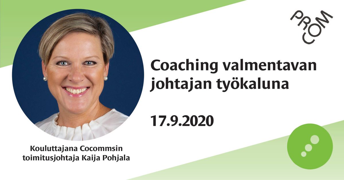 Haluatko syventyä #coaching-taitoihin ja kehittyä haastavien tilanteiden hallinnassa? 💫 Tule mukaan oppimaan coaching-taitojen webinaarikoulutuspäivään 17.9.! 🤩 Valmentajanamme toimii <a href="/KaijaCoco/">Kaija Pohjala</a>.
Ilmoittaudu mukaan täällä: tapahtumat.procom.fi.pwire.fi/tapahtumat/coa…
#viestintä #vuorovaikutus