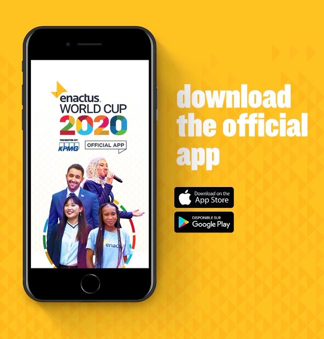 Grab your phone, and download the official #EnactusWorldCup 2020 app.

Use it to register, explore your agenda, sessions and speakers. Plus, connect with the Enactus World Cup community!

Find it here for Apple or Android platforms: bit.ly/3gWTVzN