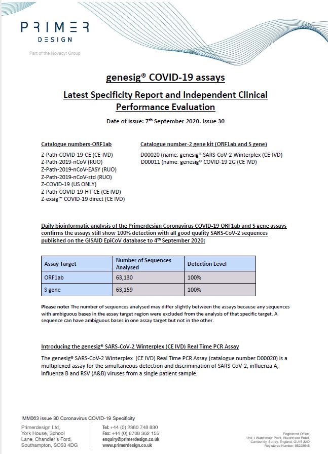 PrimerdesignLtd's tweet image. #Primerdesign latest specificity statement 
#COVID-19 #WinterTesting #NCYT