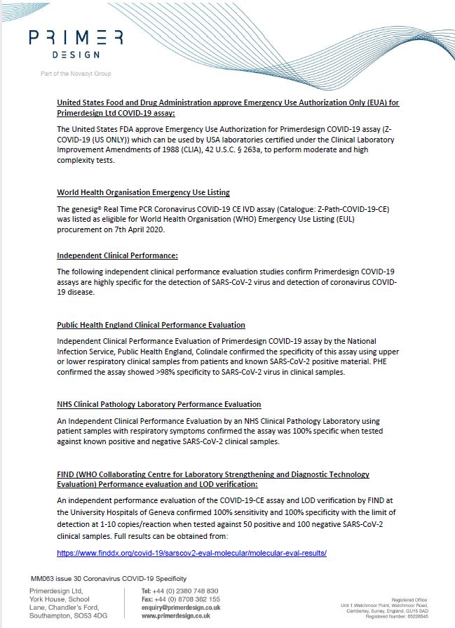 PrimerdesignLtd's tweet image. #Primerdesign latest specificity statement 
#COVID-19 #WinterTesting #NCYT