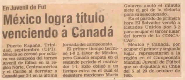 JaimeMu40159108's tweet photo. @Steve1T @EF_Lugo @miseleccionmxEN @GEBDeportes @CanSoccerHist Buenos recuerdos !!! Quienes eranlos jugadores de Mexico ?? Solo recuerdo algunos, no pudimos enfrentarnos, hubiera sido una bonita experiencia. No se porque la nota dice Chile 85, sera que hubo cambio de sede ? https://t.co/fp2B41YTBv