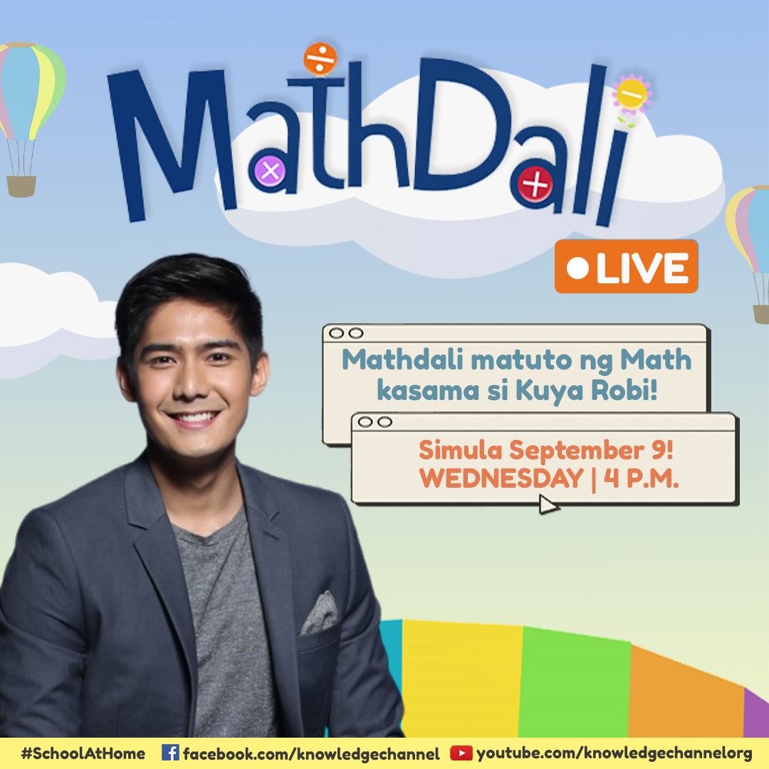 ABSCBNpr's tweet photo. Tara at samahan si Kuya Robi Domingo (@robertmarion) sa kanyang online Math class sa #MathDali!
LIVE itong mapapanood bukas, September 9, 4 pm, sa Facebook page ng Knowledge Channel (@kchonline). https://t.co/oJ0XhuNMV7