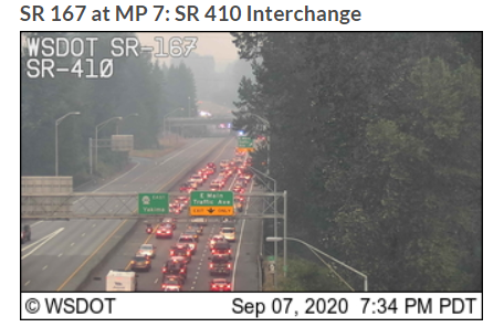 southsoundnews's tweet photo. #BreakingNews @EastPierceFire/@IAFF3520 on the scene of a large brush fire that has shut down SR-167 near SR-410. Flames on both sides of the freeway. #TrafficAlert #Avoid https://t.co/k7vflICxan