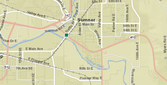 Here's the location of the fire that's closed both directions of SR 410 in Sumner. Traffic detoured via Traffic Avenue.