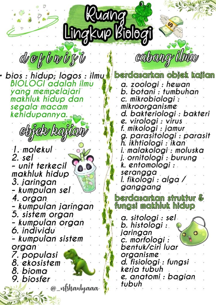 strawbearrz's tweet photo. π Materi Kelas X π
- BIOLOGI - #Biology
" Ruang Lingkup Biologi "
#grade10 #ruanglingkup #biologi
#kelas10 https://t.co/Jw32Avq1kV