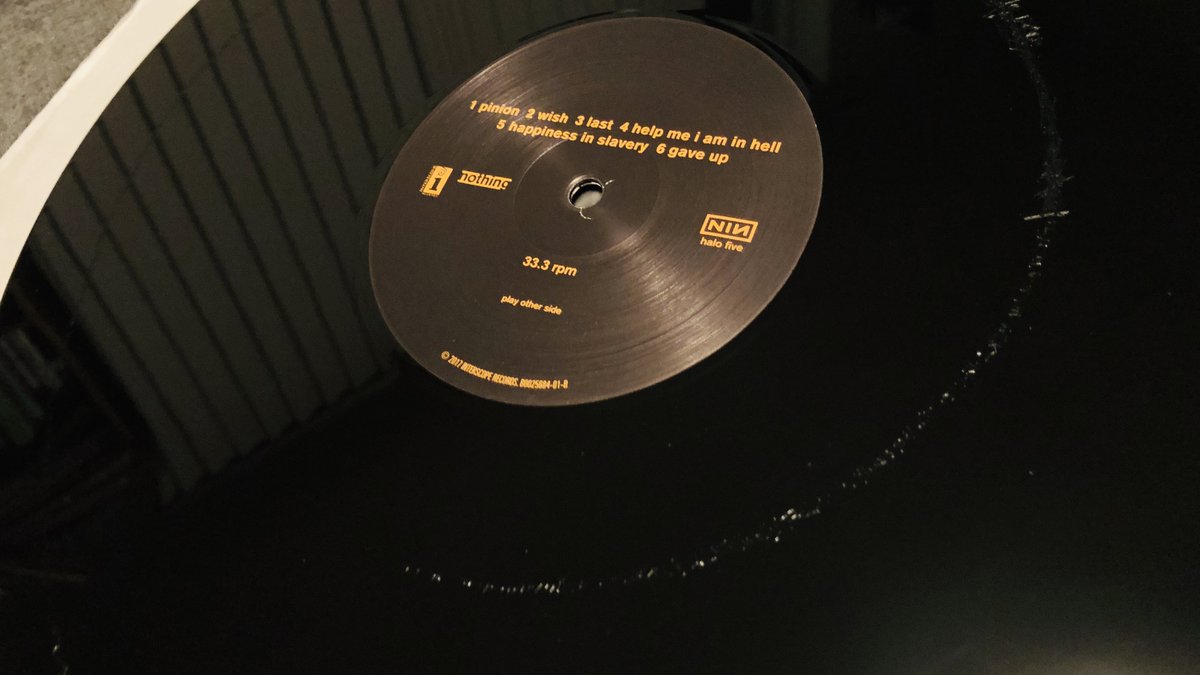 So there were a lot of holy shit moments in these records and I’m going to share just one, the one that blew my mind.Broken is presented as a single-sided 12” LP plus a 7” containing the hidden tracks from the CD. The blank side of the 12” has a funky spiral thing etched on it.