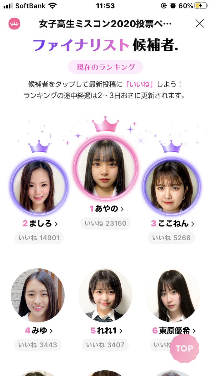 こみーゆ あ みんなかわいいと思うんやけど カラコンと自撮りと加工満載だから実物見たらエーッてなりそ その技術も点数のうち 女子高生ミスコン タイムライン部門のファイナリスト決定戦がスタート みんなの いいね で日本一かわいい