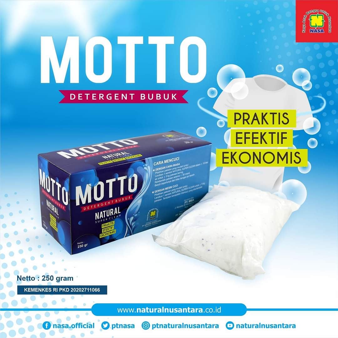 ptnasa's tweet photo. MOTTO Detergen Bubuk
NATURAL SUPER CLEAN
✅Tenaga Pembersih Extra
✅Antikarat
✅Pencemerlang
✅Anti Endapan Balik
✅Serbuk pekat
✅Pewangi yang khas
🌟Praktis, Efektif, Ekonomis🌟
#detergen #motto #ptnasa #ptnaturalnusantara https://t.co/WXnfz0e2Nc